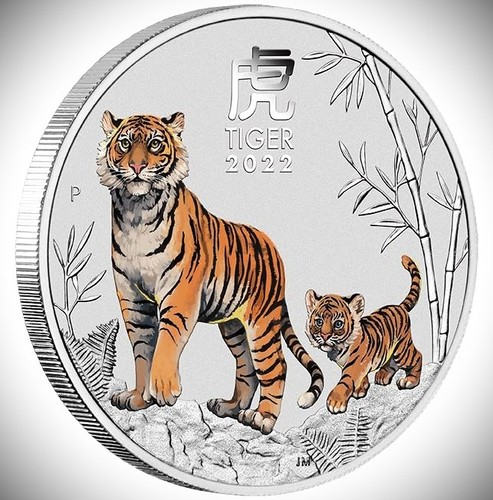 Unze tiger farbig - 1, 9999er